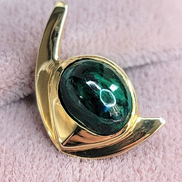 14k Yellow Gold Malachite Angel Fish Tie Tack Pin Vintage Artisan Made CT409 - Picture 11 of 16